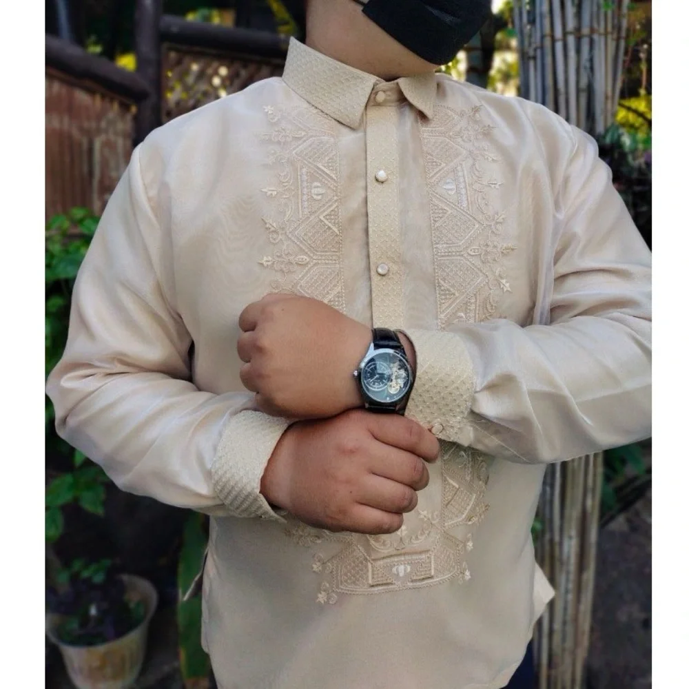 Modern Contemporary Barong Tagalog Attire in Beige Sports Collar - Picture 3 of 7